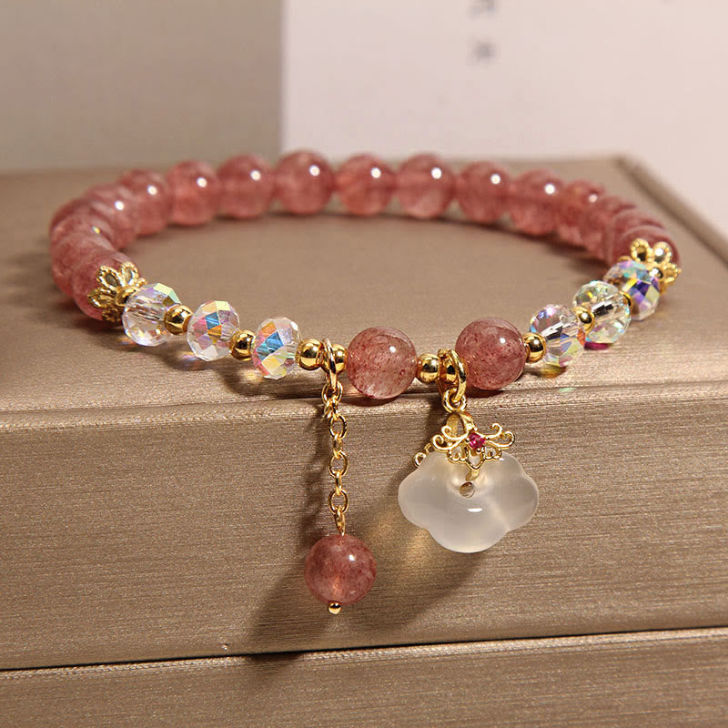 Bracelet de guérison en agate blanche et quartz fraise de 6 mm