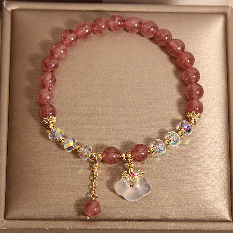 Bracelet de guérison en agate blanche et quartz fraise de 6 mm