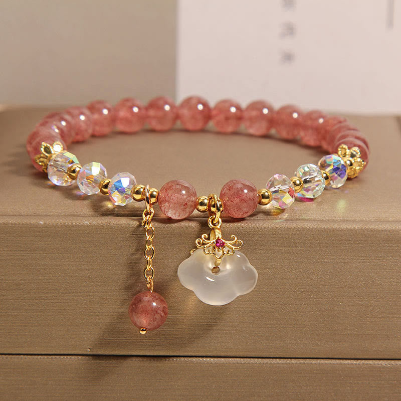 Bracelet de guérison en agate blanche et quartz fraise de 6 mm
