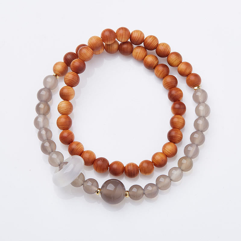 Bracelet optimiste en agate grise Thuja Sutchuenensis 6 mm