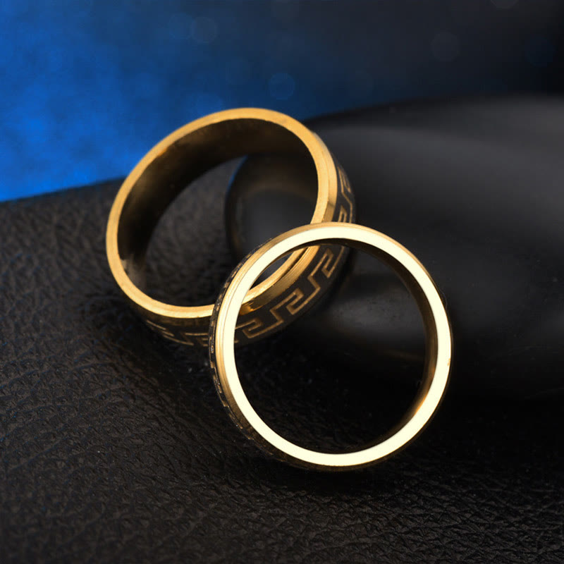 Bague d'équilibre en acier titane à motif Grande Muraille tibétaine de 6 mm