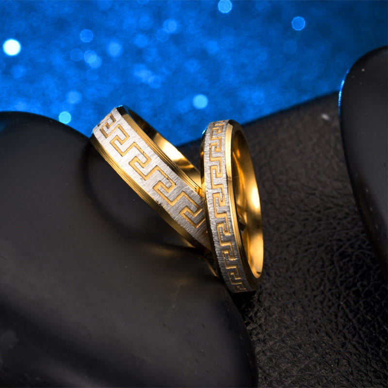 Bague d'équilibre en acier titane à motif Grande Muraille tibétaine de 6 mm