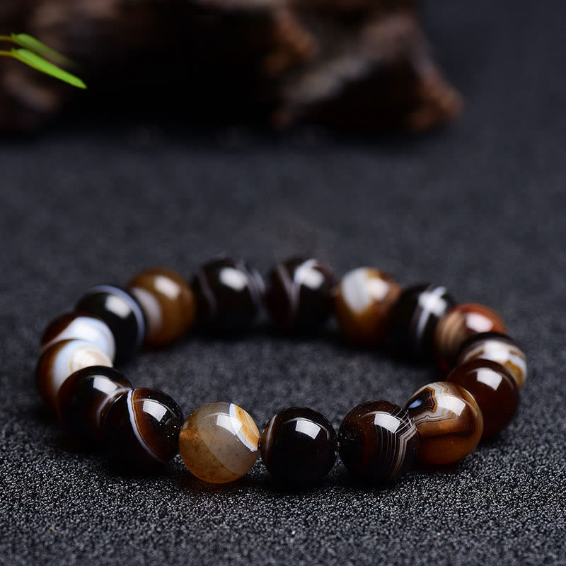 Bracelet tibétain en sardonyx de 6 mm pour la positivité et le courage