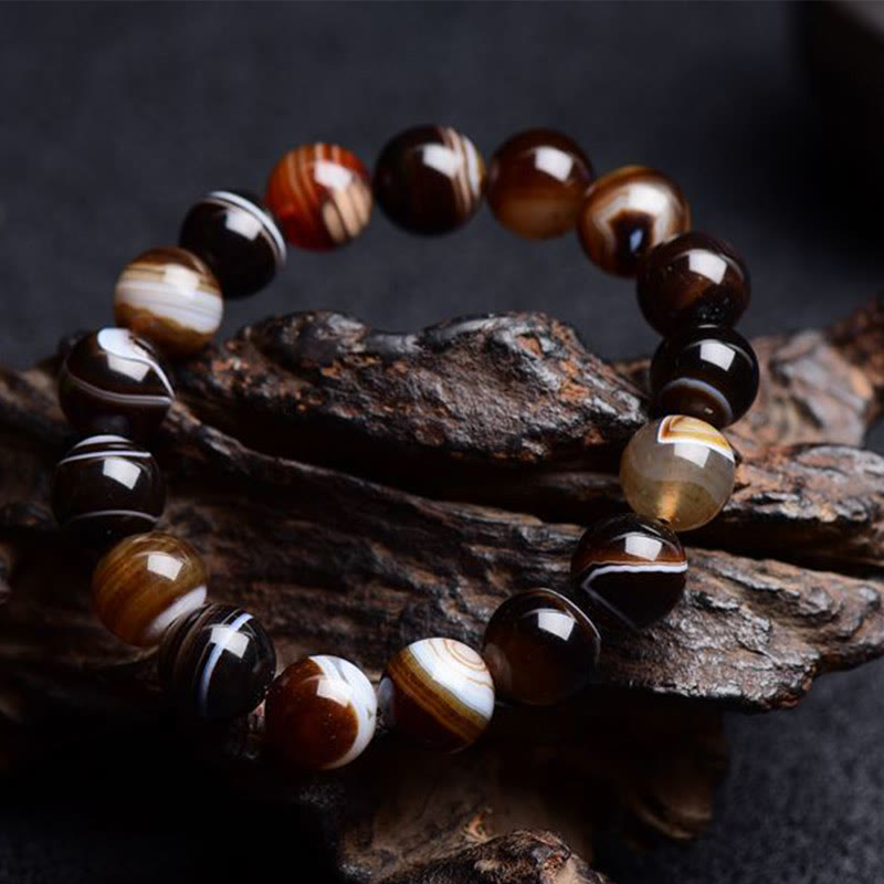 Bracelet tibétain en sardonyx de 6 mm pour la positivité et le courage
