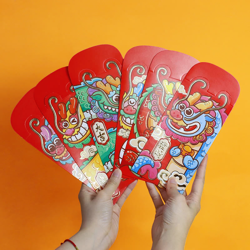 Lot de 6 enveloppes rouges chinoises Année du Dragon 2024