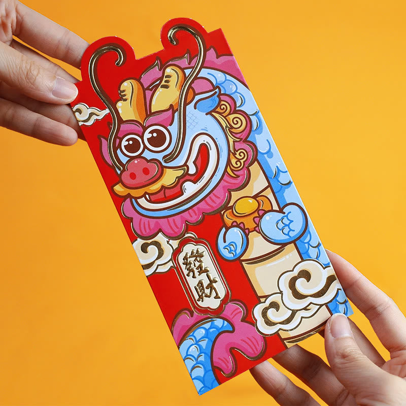 Lot de 6 enveloppes rouges chinoises Année du Dragon 2024