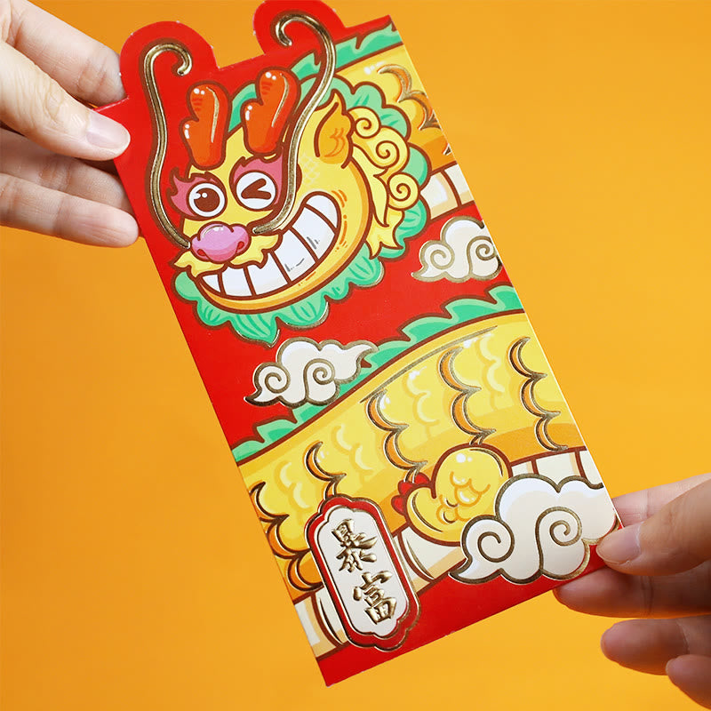 Lot de 6 enveloppes rouges chinoises Année du Dragon 2024