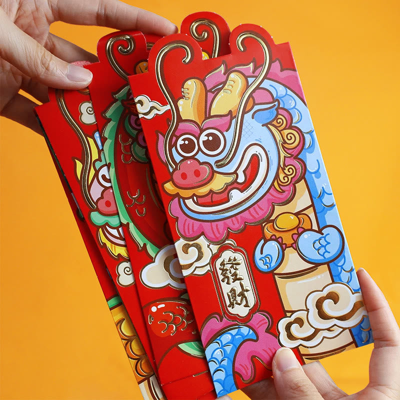 Lot de 6 enveloppes rouges chinoises Année du Dragon 2024