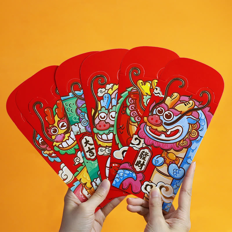Lot de 6 enveloppes rouges chinoises Année du Dragon 2024
