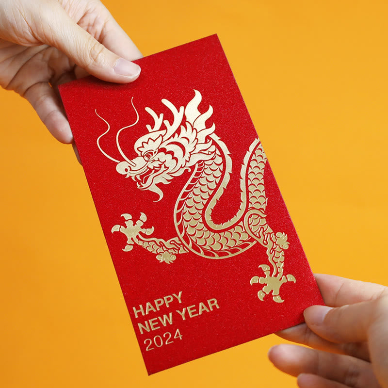 Lot de 6 enveloppes rouges chinoises Année du Dragon 2024