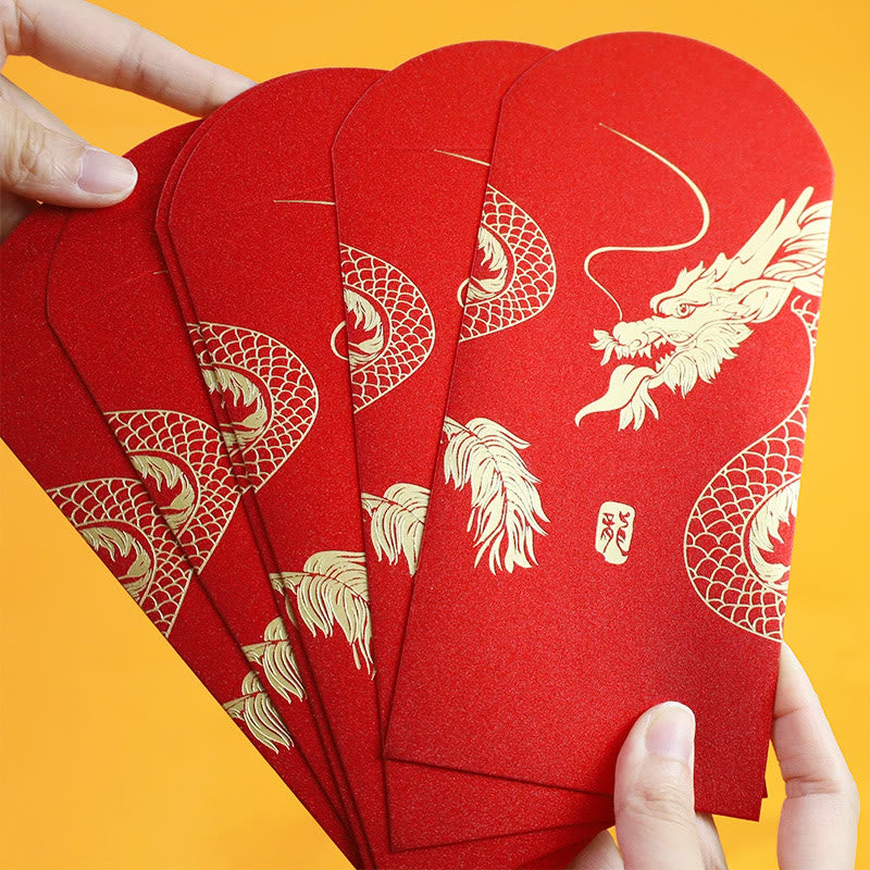 Lot de 6 enveloppes rouges chinoises Année du Dragon 2024