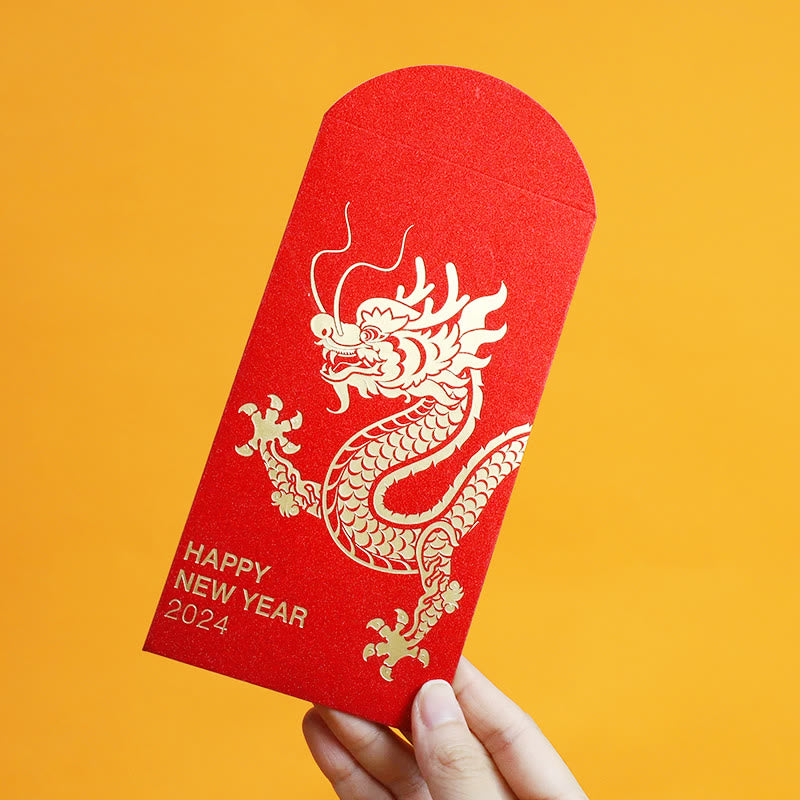 Lot de 6 enveloppes rouges chinoises Année du Dragon 2024
