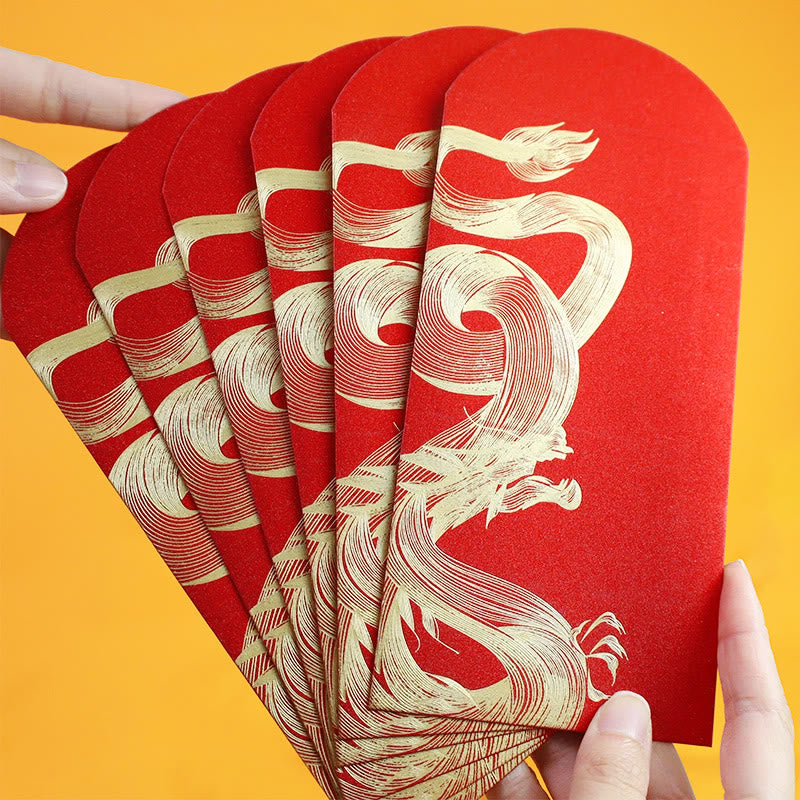 Lot de 6 enveloppes rouges chinoises Année du Dragon 2024