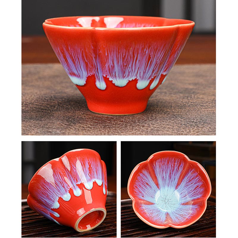 Ensemble de 6 tasses à thé Jianzhan en céramique à motif de fleurs de prunier