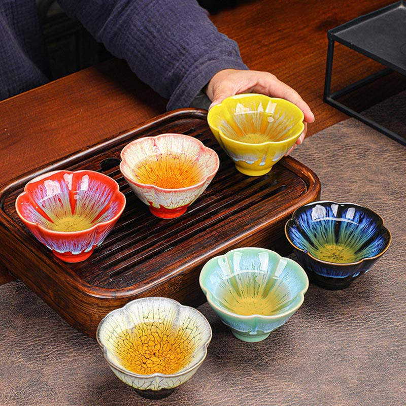 Ensemble de 6 tasses à thé Jianzhan en céramique à motif de fleurs de prunier