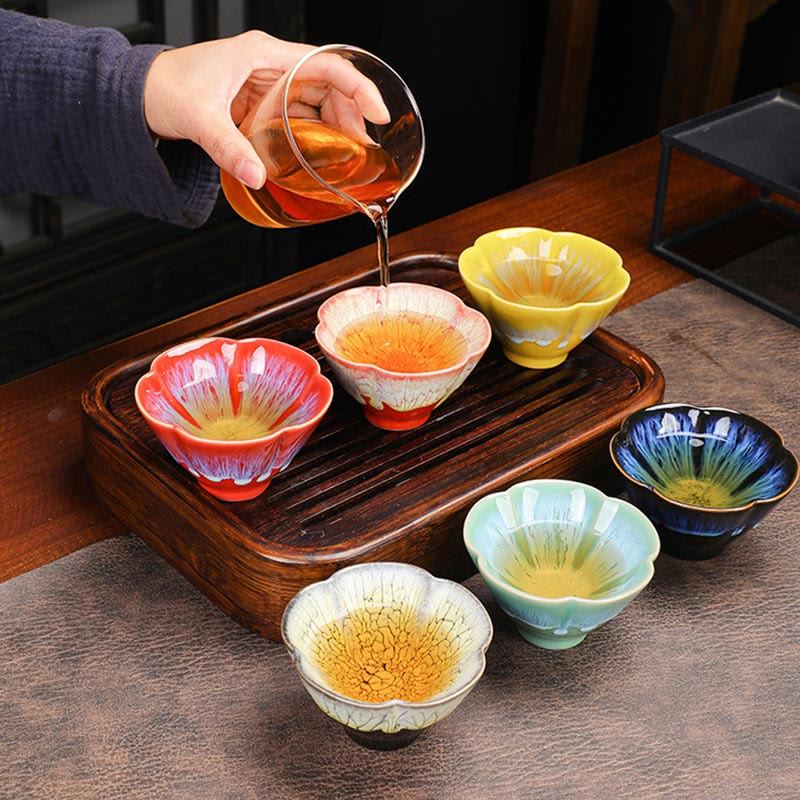 Ensemble de 6 tasses à thé Jianzhan en céramique à motif de fleurs de prunier