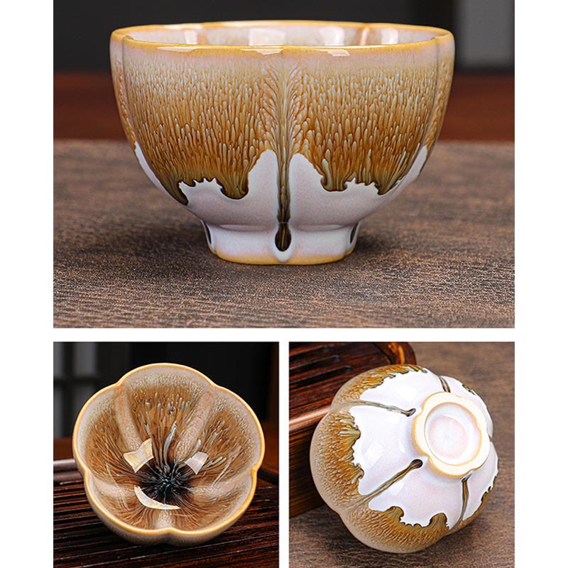 Ensemble de 6 tasses à thé Jianzhan en céramique à motif de fleurs de prunier