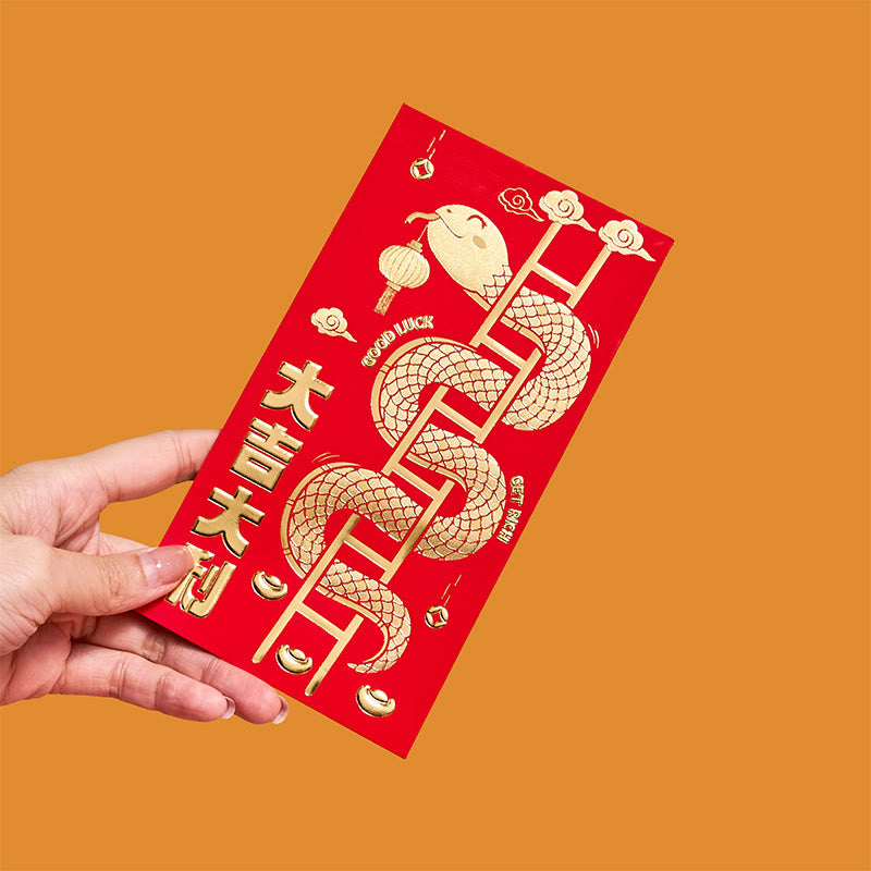Lot de 6 enveloppes rouges Année du Serpent 2025 | Bonne chance et bénédictions