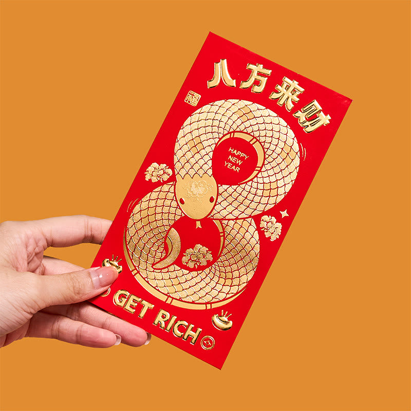 Lot de 6 enveloppes rouges Année du Serpent 2025 | Bonne chance et bénédictions
