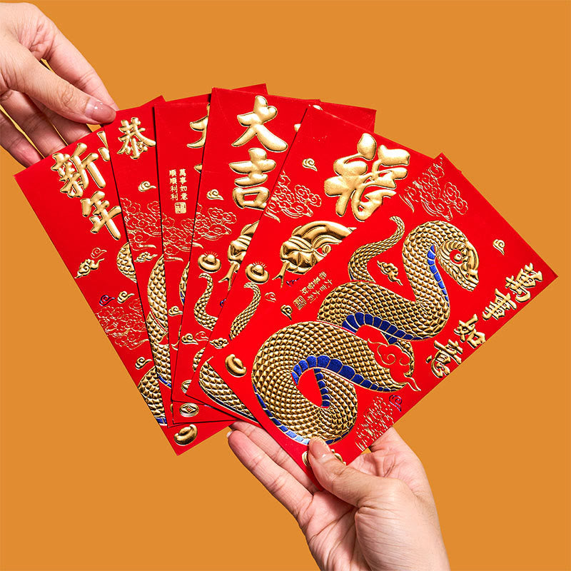 Lot de 6 enveloppes rouges Année du Serpent 2025, cadeau porte-bonheur