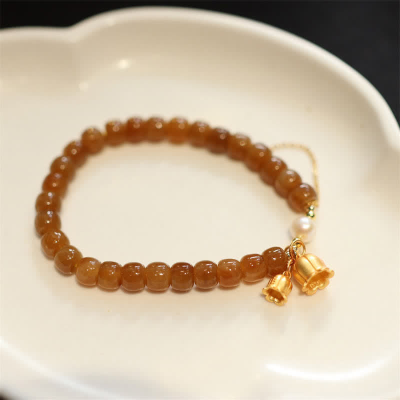 Bracelet à breloques en jade Hetian 6x7 mm pour la prospérité et l'abondance