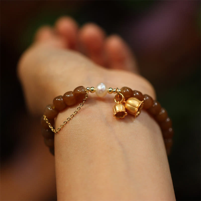 Bracelet à breloques en jade Hetian 6x7 mm pour la prospérité et l'abondance