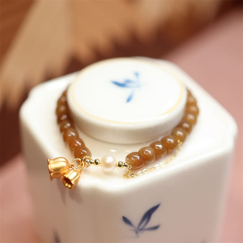 Bracelet à breloques en jade Hetian 6x7 mm pour la prospérité et l'abondance
