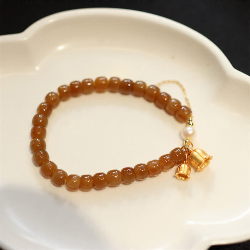 Bracelet à breloques en jade Hetian 6x7 mm pour la prospérité et l'abondance