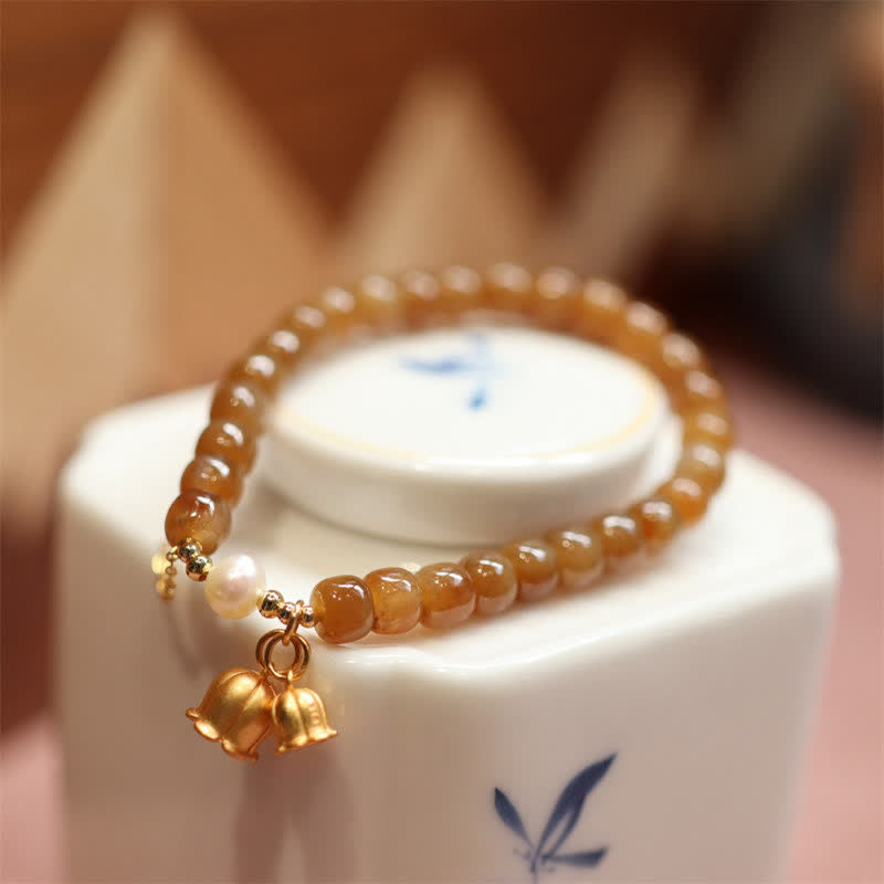 Bracelet à breloques en jade Hetian 6x7 mm pour la prospérité et l'abondance