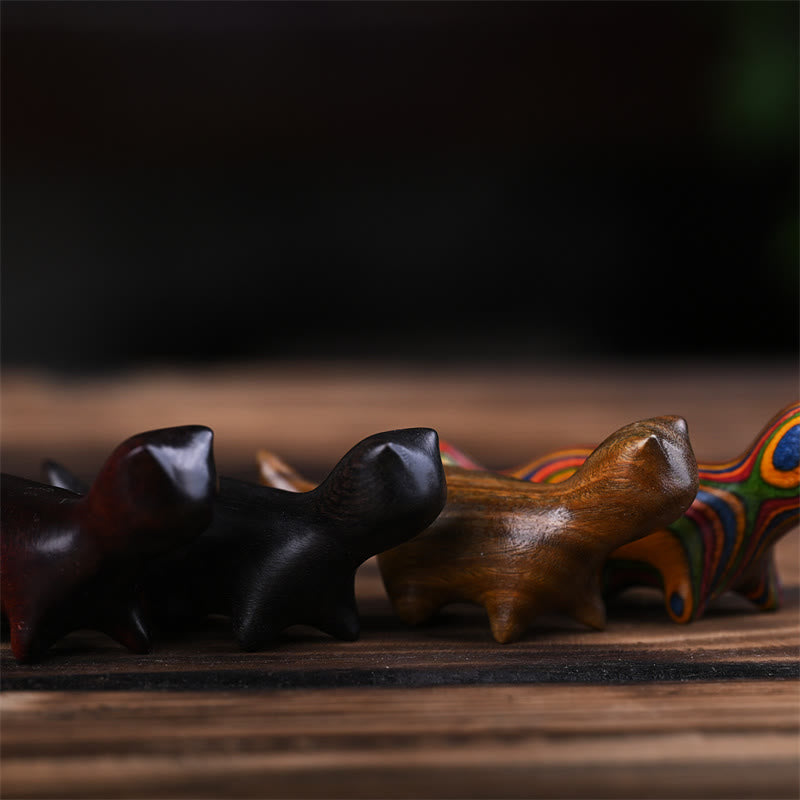 Figurine de chat porte-bonheur en bois de santal vert de 7,3 cm, statue à énergie positive