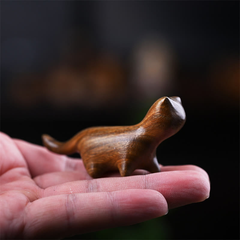 Figurine de chat porte-bonheur en bois de santal vert de 7,3 cm, statue à énergie positive