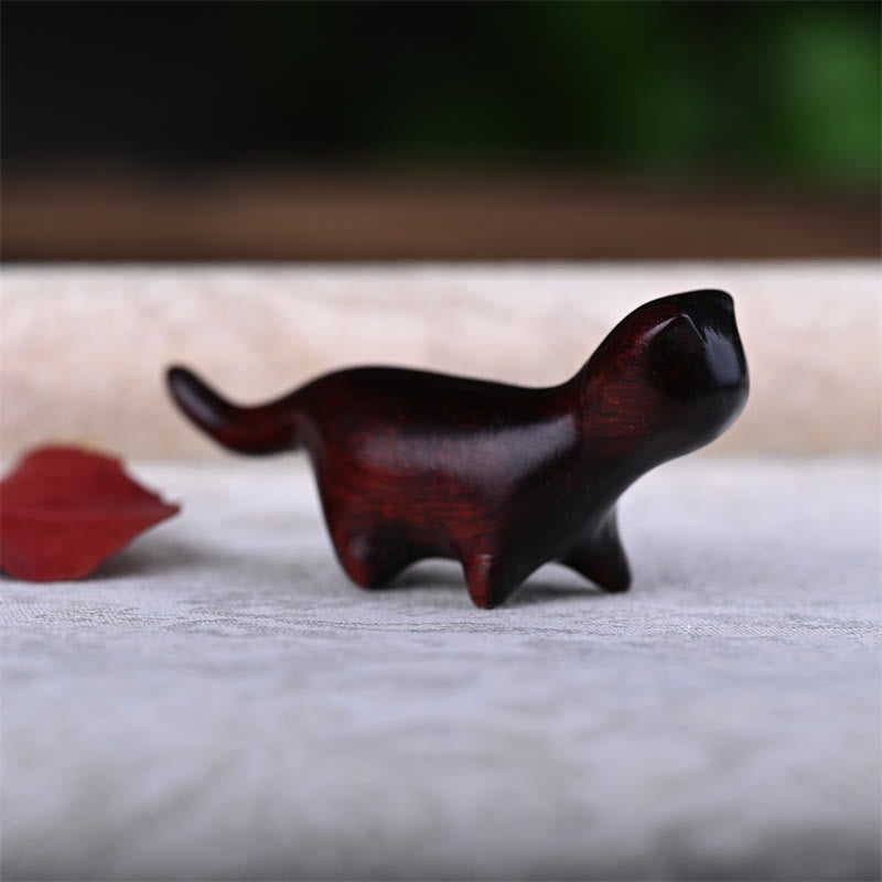 Figurine de chat porte-bonheur en bois de santal vert de 7,3 cm, statue à énergie positive