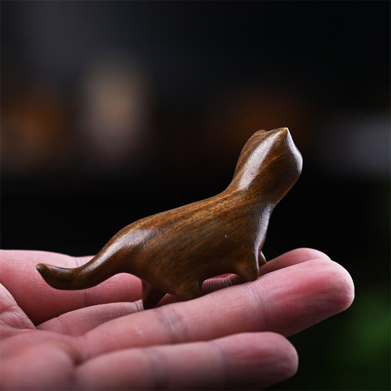 Figurine de chat porte-bonheur en bois de santal vert de 7,3 cm, statue à énergie positive