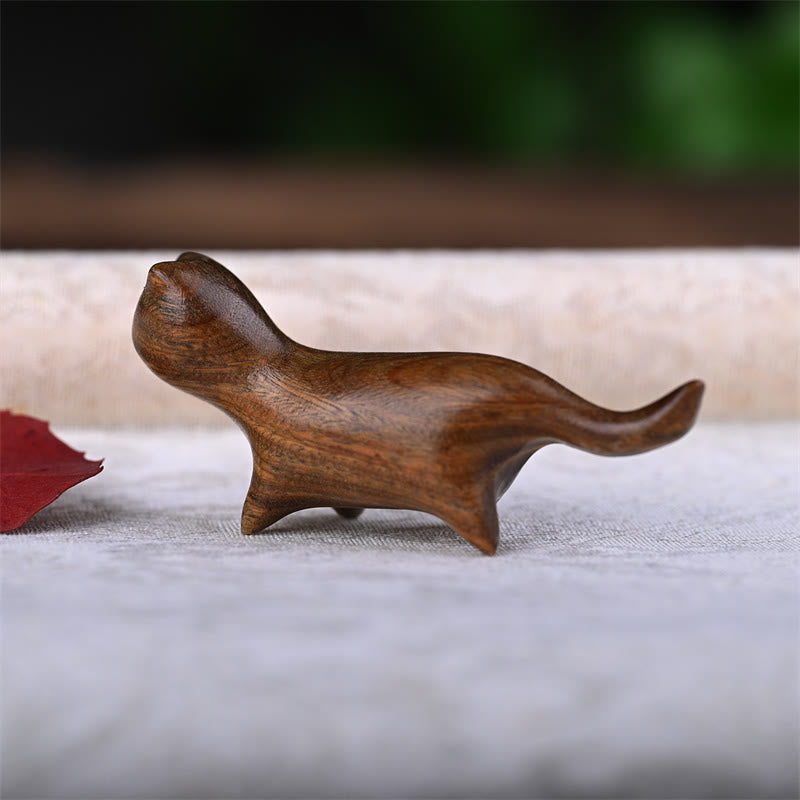 Figurine de chat porte-bonheur en bois de santal vert de 7,3 cm, statue à énergie positive