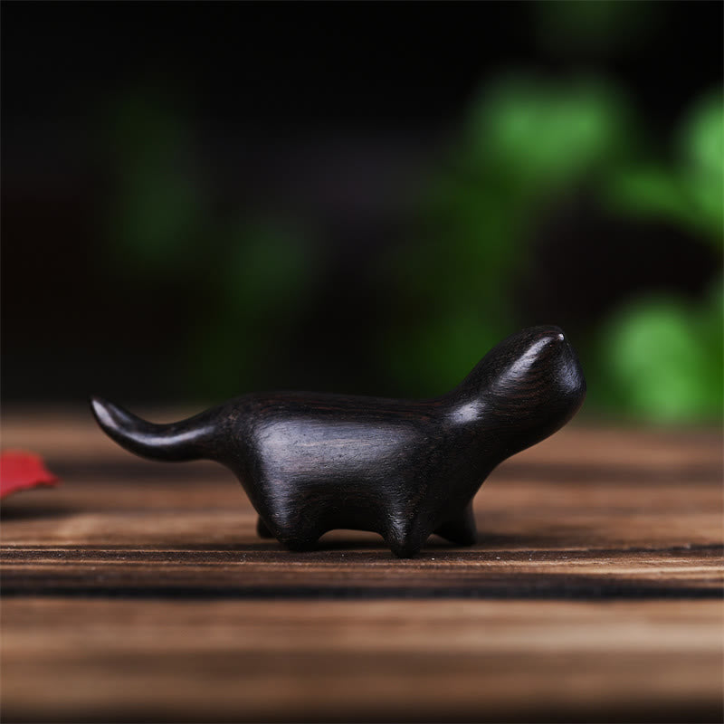 Figurine de chat porte-bonheur en bois de santal vert de 7,3 cm, statue à énergie positive