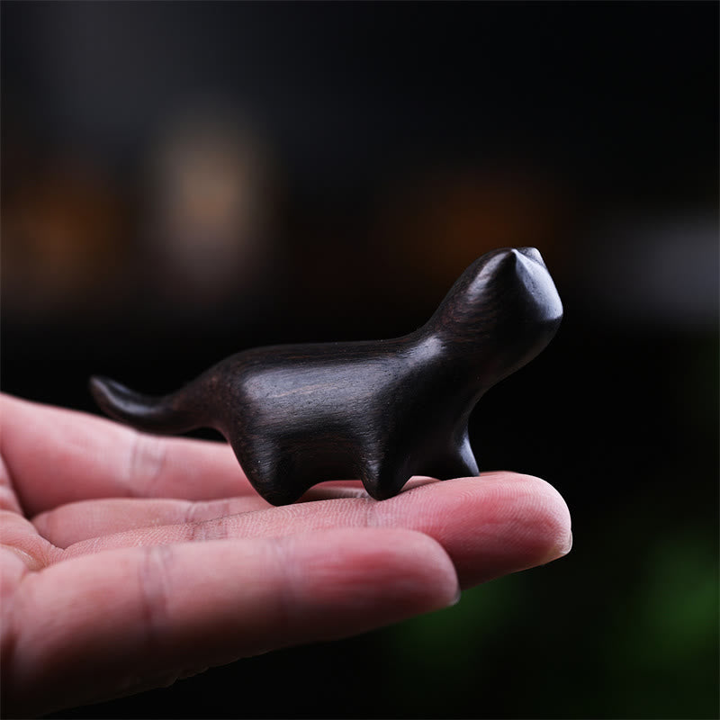 Figurine de chat porte-bonheur en bois de santal vert de 7,3 cm, statue à énergie positive