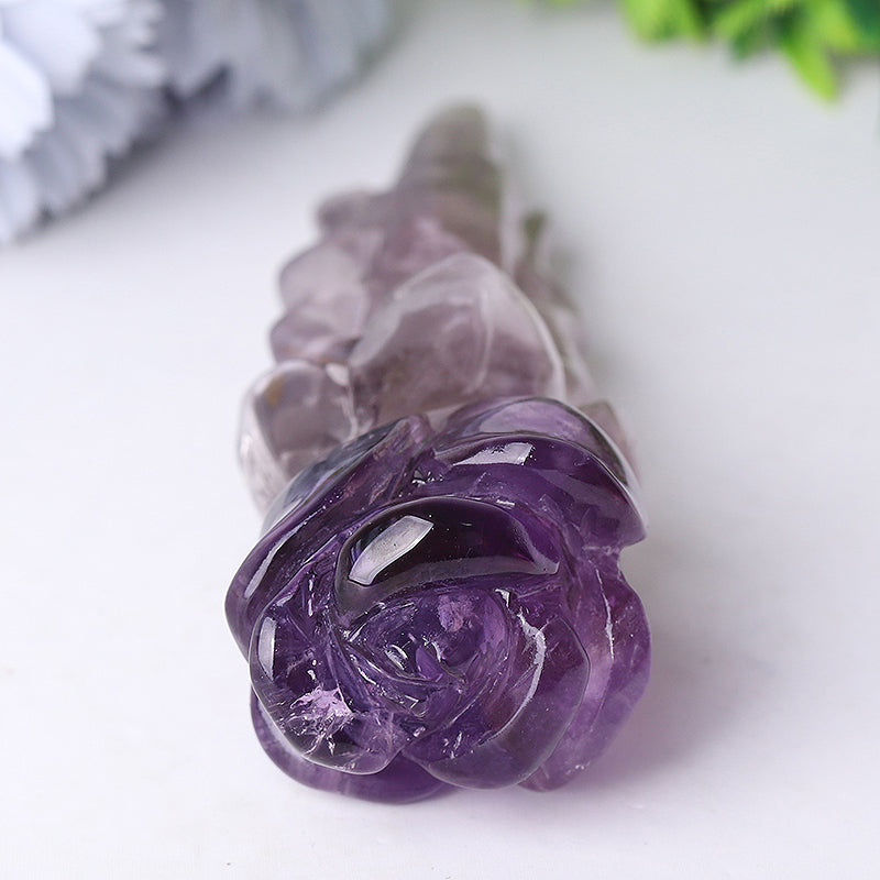 Figurine en cristal de rose améthyste de 7,5 pouces sculptée pour la guérison