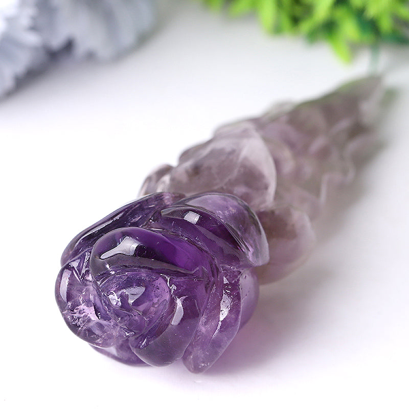 Figurine en cristal de rose améthyste de 7,5 pouces sculptée pour la guérison