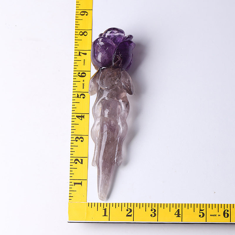 Figurine en cristal de rose améthyste de 7,5 pouces sculptée pour la guérison