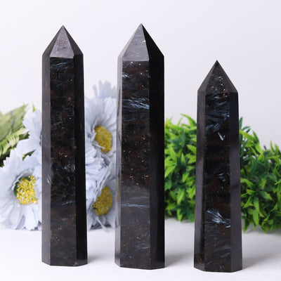 Tour de cristal d'astrophyllite de 7,5 pouces pour l'énergie de guérison