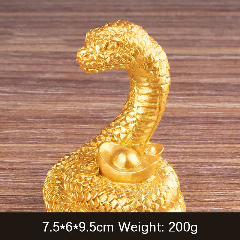 Statue de richesse en résine de 7,5 pouces de l'Année du Serpent avec lingots d'or