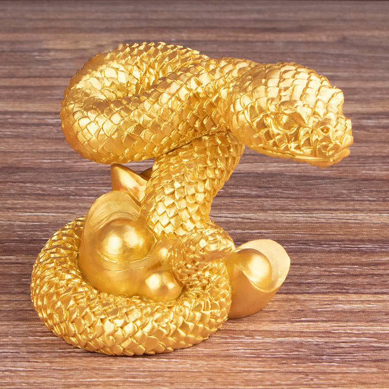 Statue de richesse en résine de 7,5 pouces de l'Année du Serpent avec lingots d'or