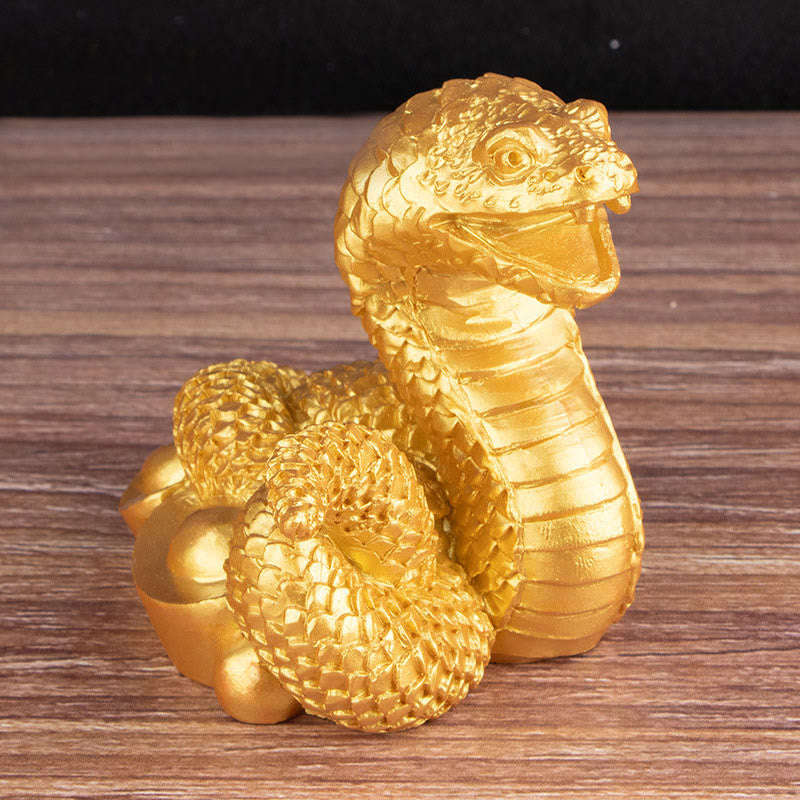 Statue de richesse en résine de 7,5 pouces de l'Année du Serpent avec lingots d'or