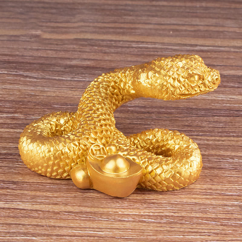 Statue de richesse en résine de 7,5 pouces de l'Année du Serpent avec lingots d'or