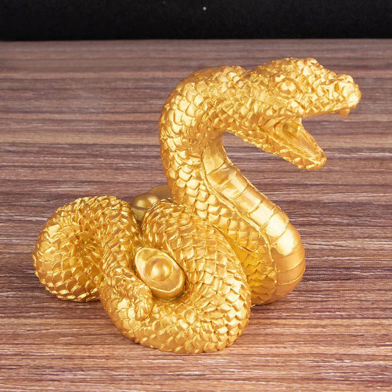 Statue de richesse en résine de 7,5 pouces de l'Année du Serpent avec lingots d'or