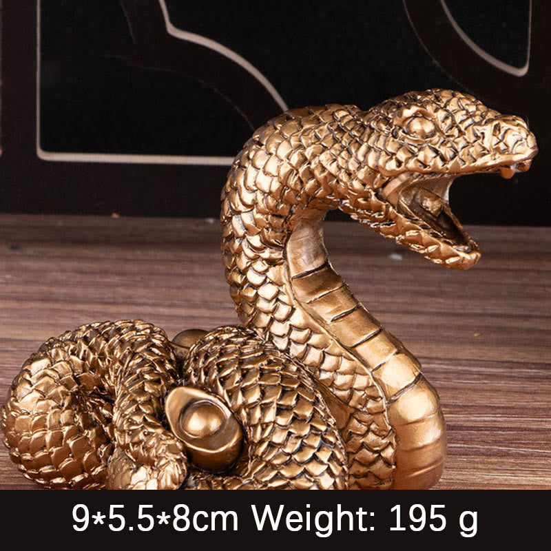 Statue de richesse en résine de 7,5 pouces de l'Année du Serpent avec lingots d'or