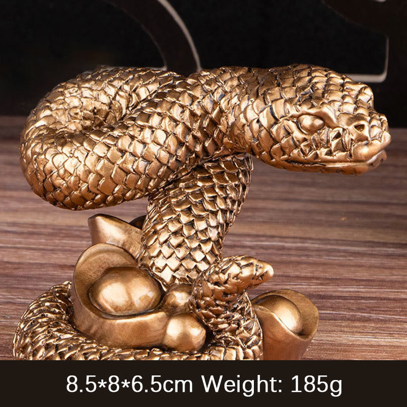 Statue de richesse en résine de 7,5 pouces de l'Année du Serpent avec lingots d'or