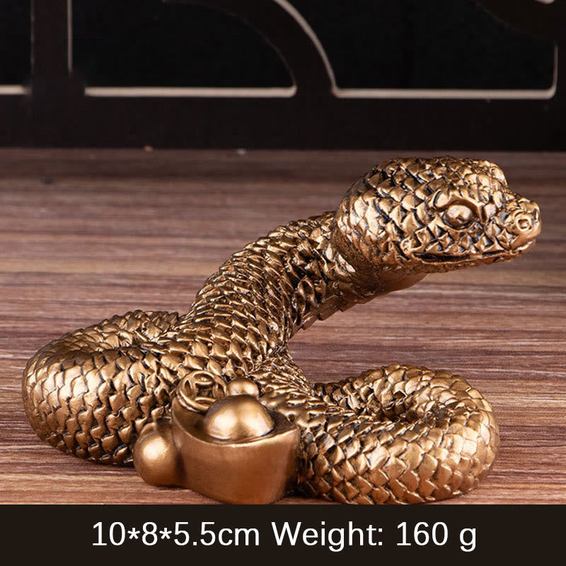Statue de richesse en résine de 7,5 pouces de l'Année du Serpent avec lingots d'or