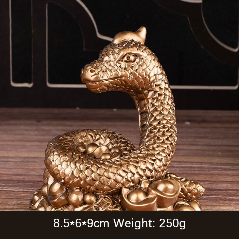 Statue de richesse en résine de 7,5 pouces de l'Année du Serpent avec lingots d'or