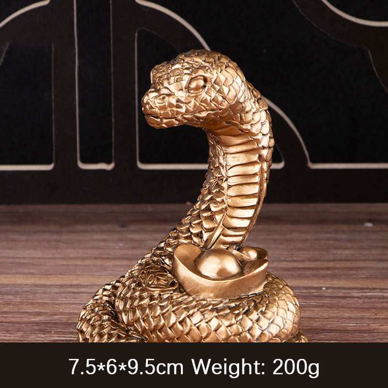 Statue de richesse en résine de 7,5 pouces de l'Année du Serpent avec lingots d'or